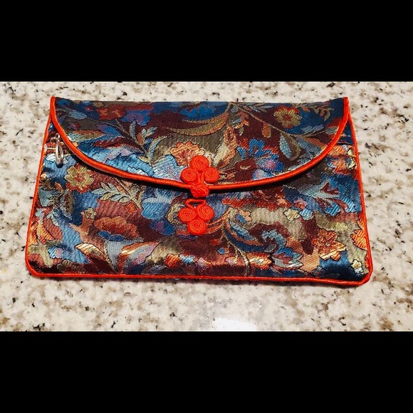 Embroidered silk purse with coin and card wallet - Picture 3 of 8